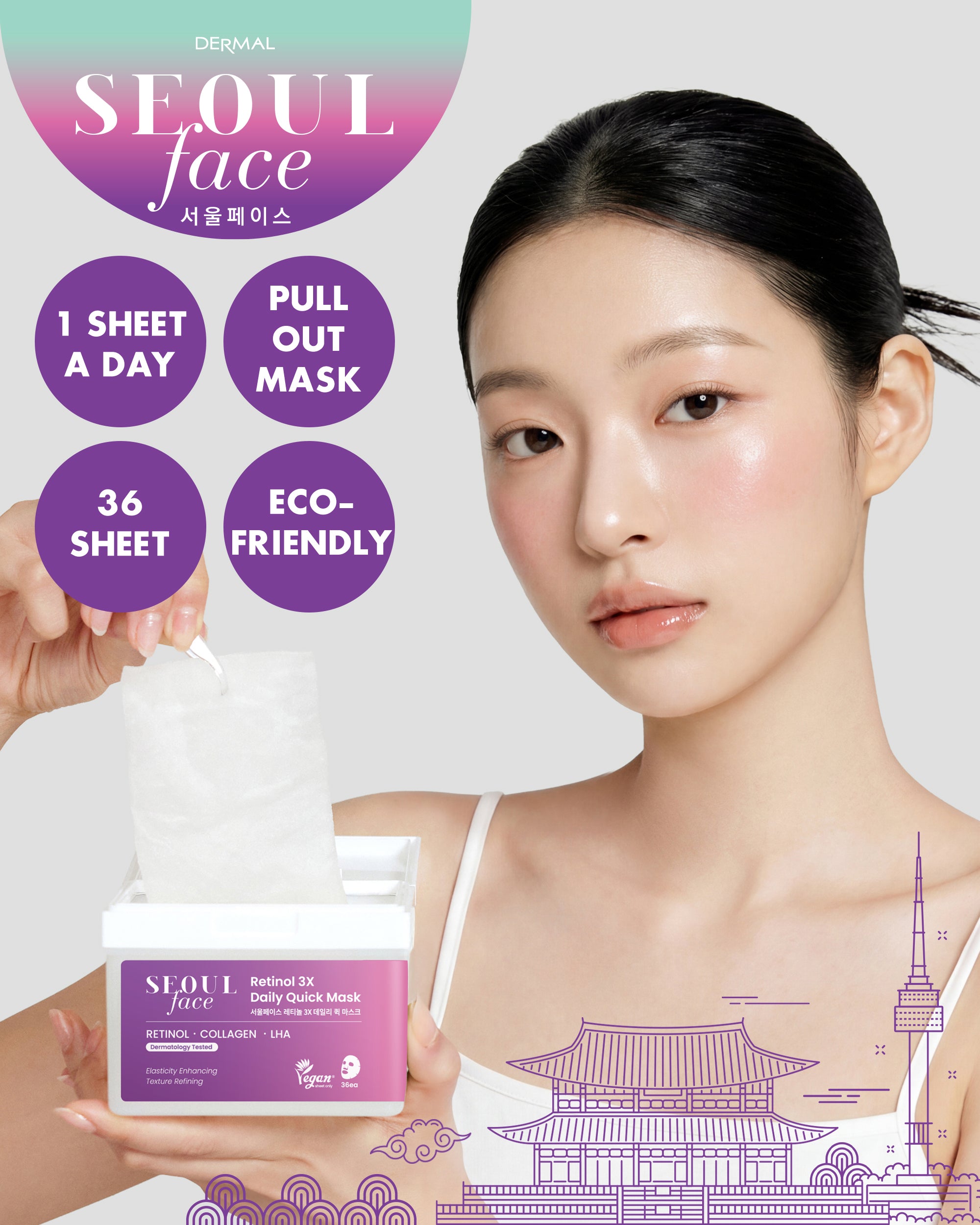 DERMAL Retinol + LHA Daily Quick Sheet Mask 36 Sheets