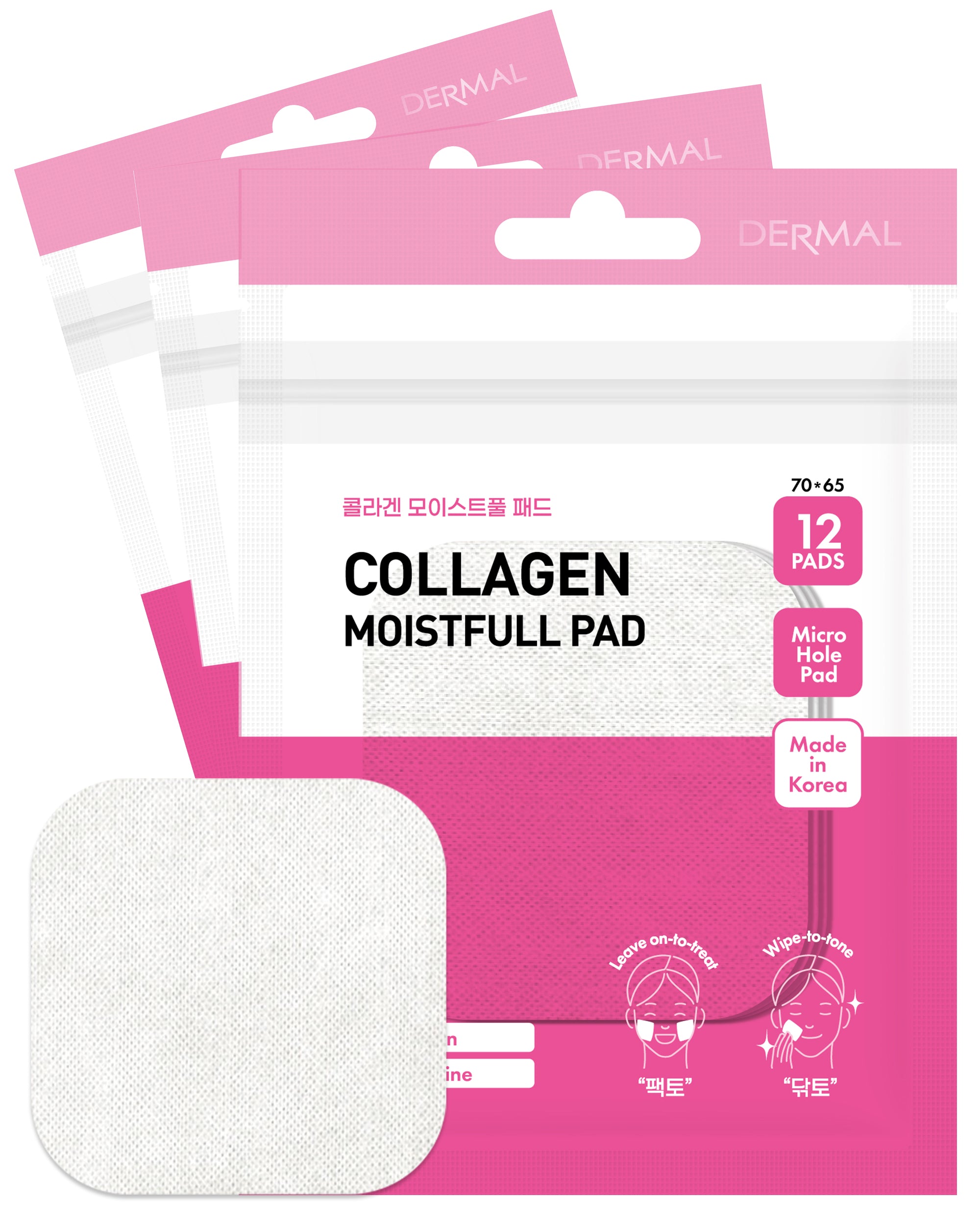 DERMAL Collagen Moistfull Toner Pad - Travel Kit 12 Pads, 3 Pack (Total 36 Pads)