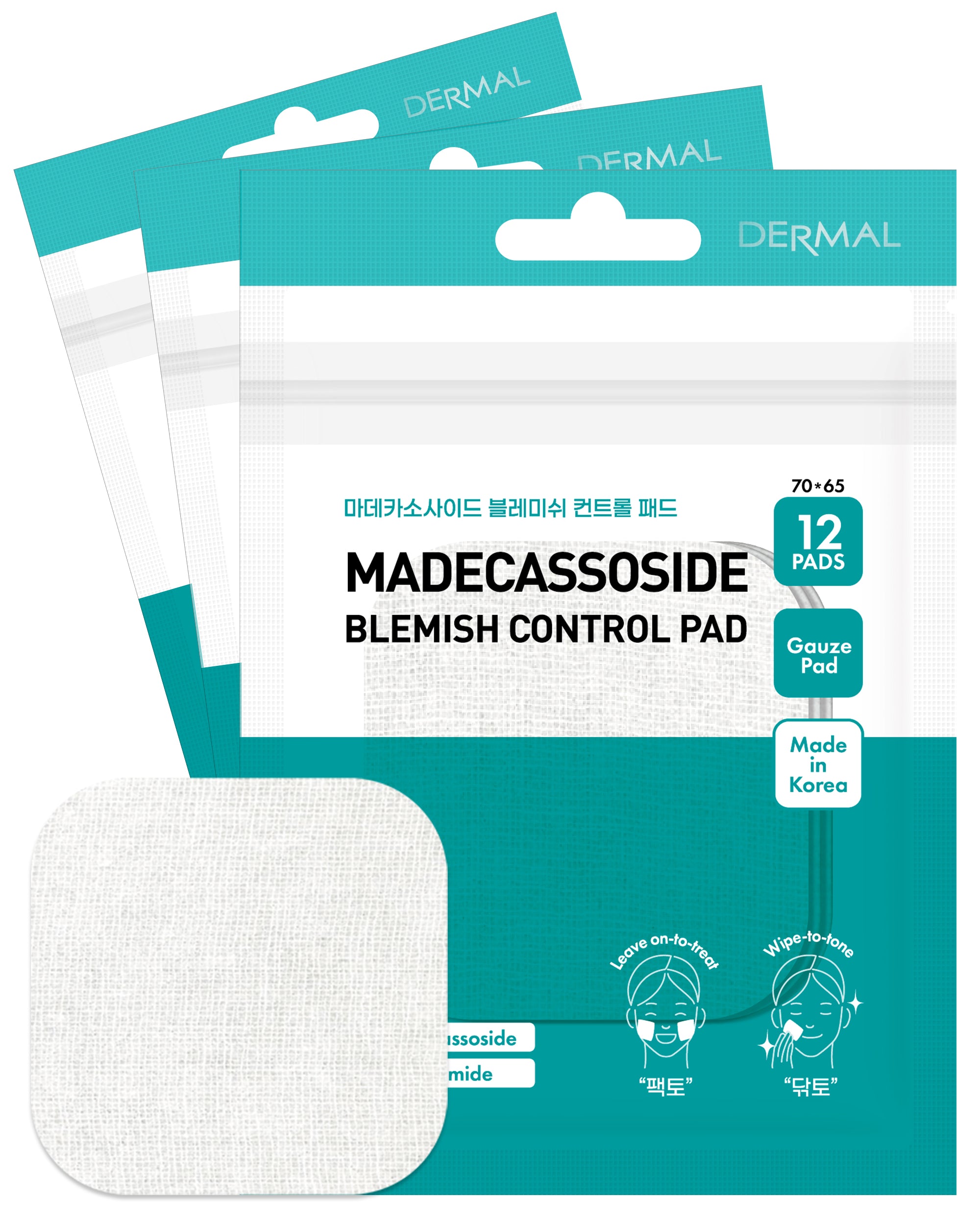 DERMAL Madecassoside Blemish Control Pad - Travel Kit 12 Pads, 3 Pack (Total 36 Pads)