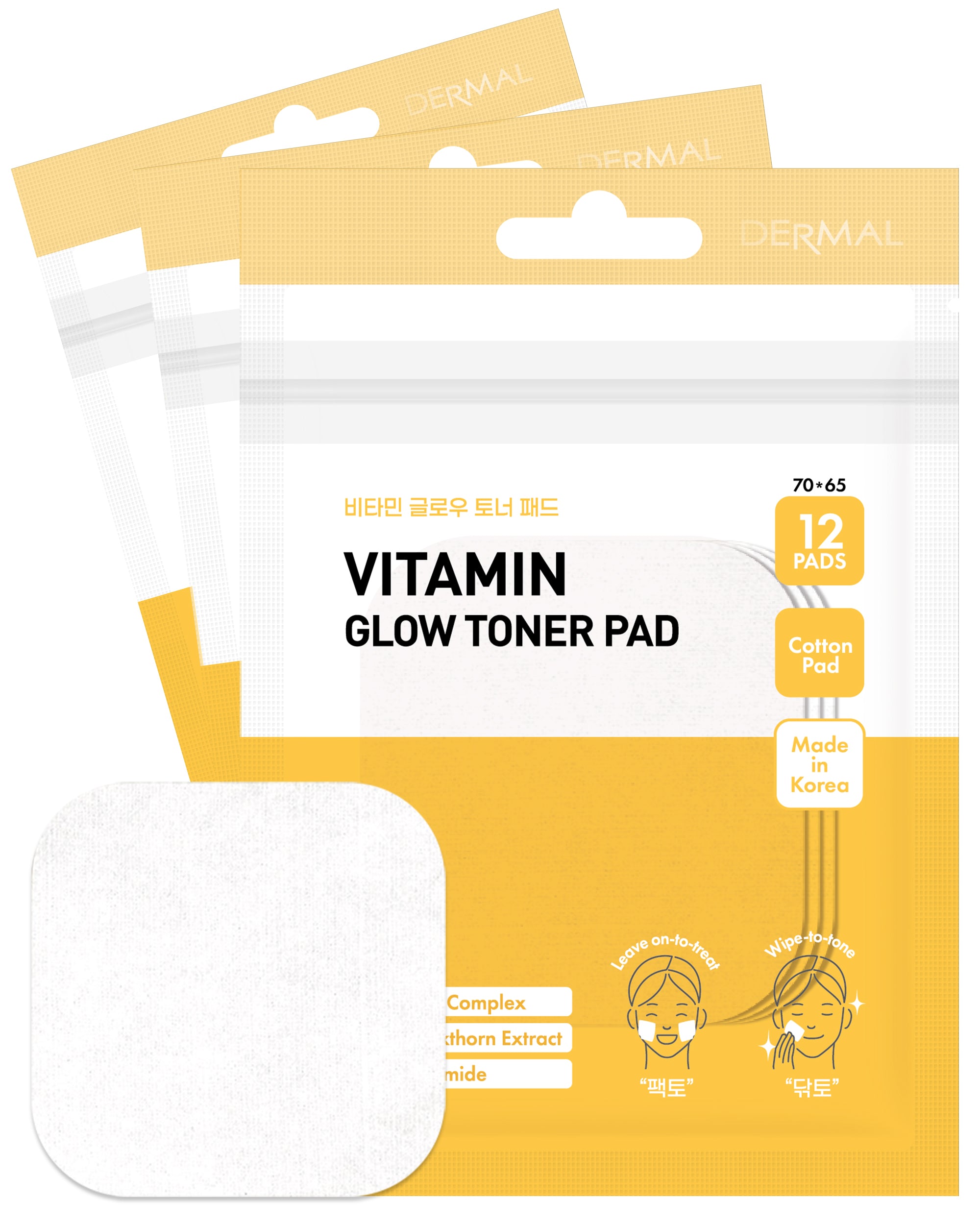 DERMAL Vitamin Toner Pad - Travel Kit 12 Pads, 3 Pack (Total 36 Pads)