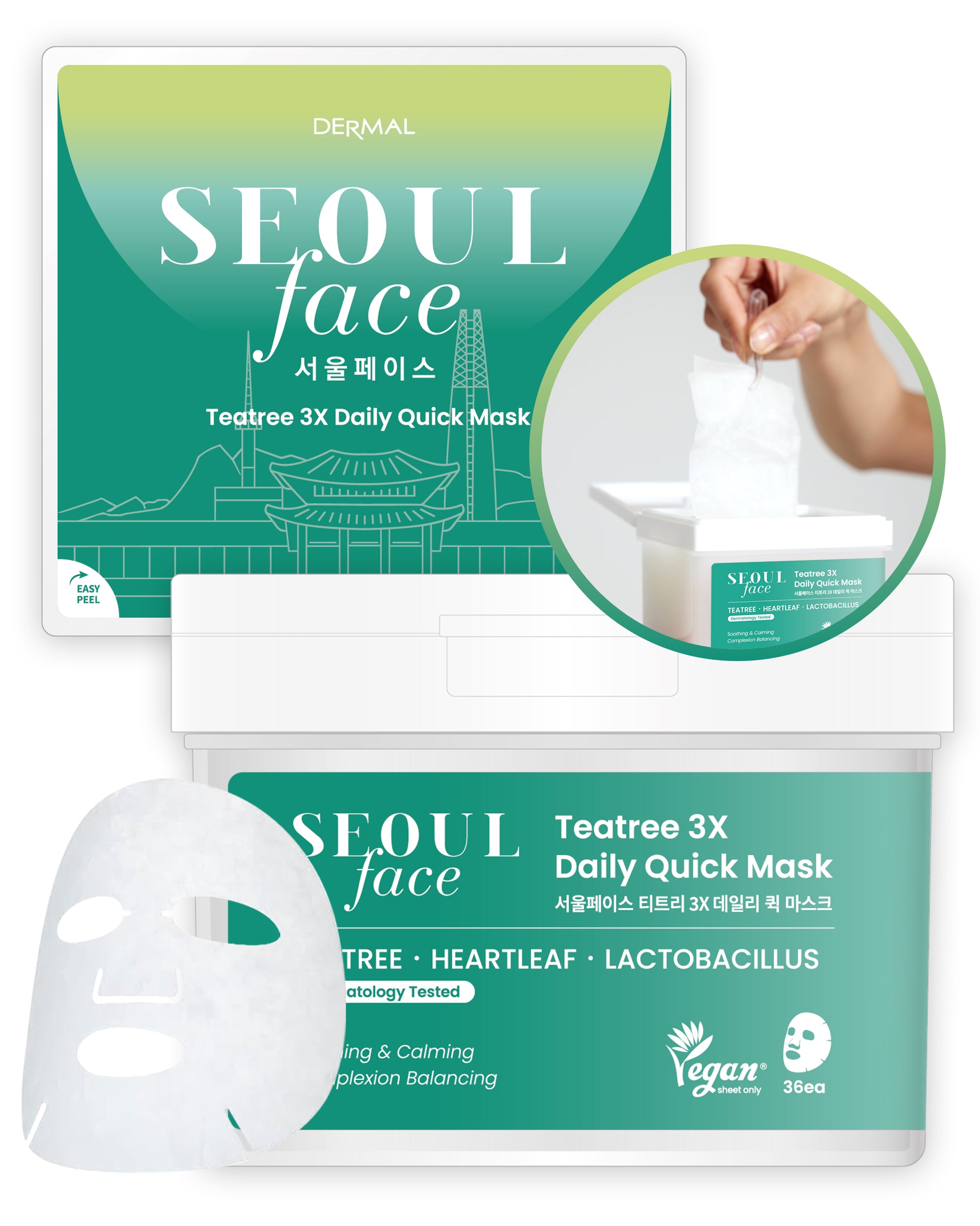 DERMAL Tea Tree & Heartleaf Daily Quick Sheet Mask 36 Sheets