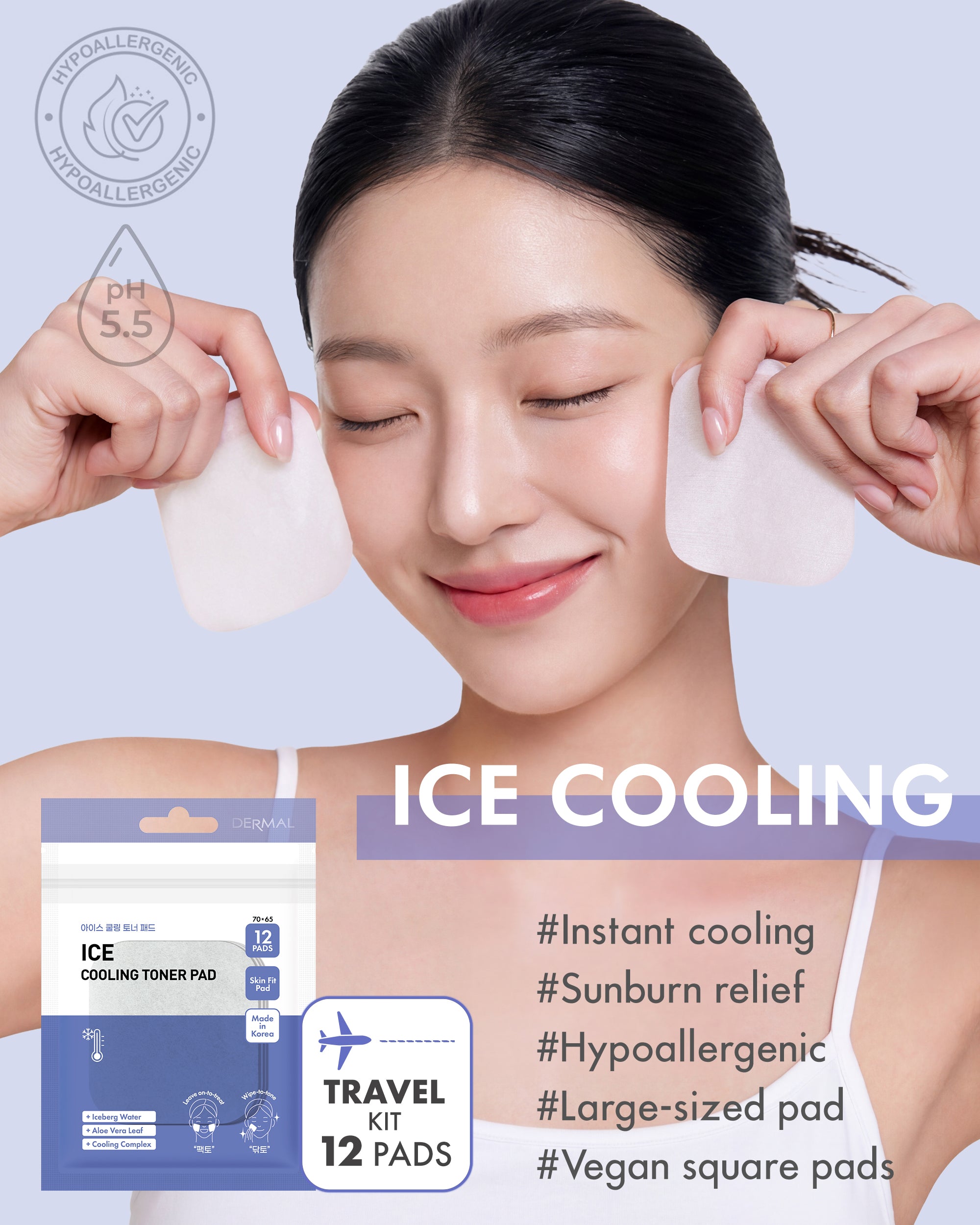 DERMAL Ice Cooling Toner Pad - Travel Kit 12 Pads, 3 Pack (Total 36 Pads)