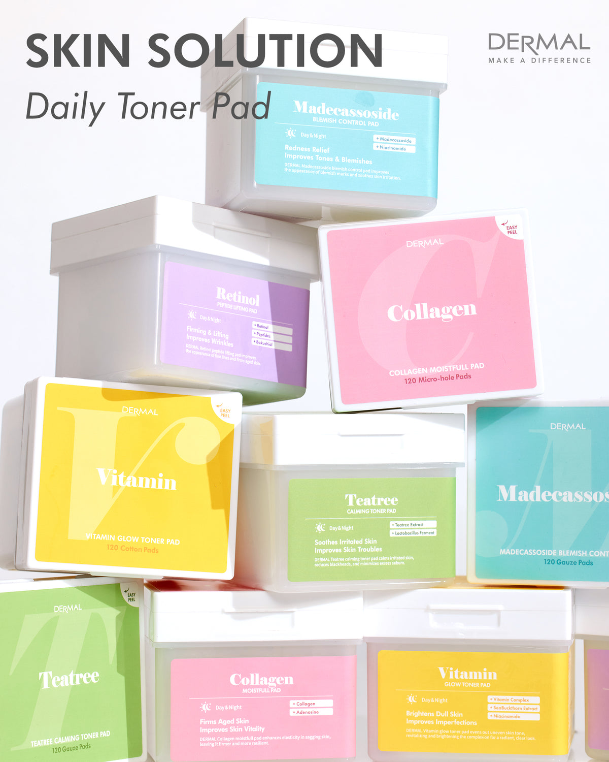Dermal Pad DERMAL 6 Types Toner Pad Trial Kit Portable Travel Combo Set - 12 Pads